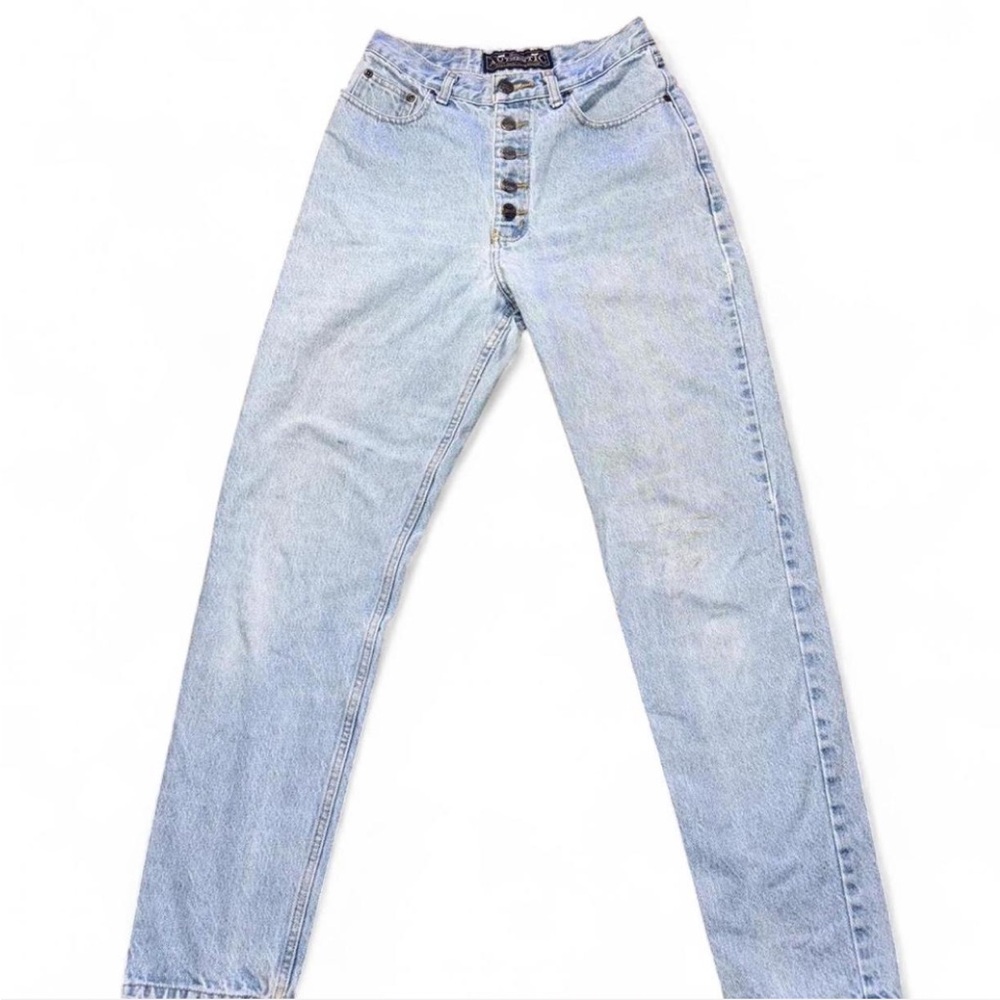 High-Waisted Button-Up Paris Sport Club Denim Jeans Size 28W/9 R —‎ VTG c.80/90s